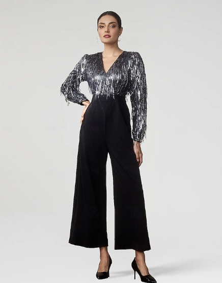 Sequin Fringe Wide Leg Jumpsuit